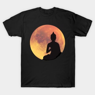 Full Moon and Buddha Silhouette T-Shirt